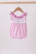 Pink floral bow smocked ruffle bubble