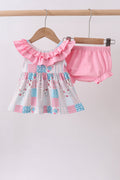 Pink patchwork floral ruffle bloomer set