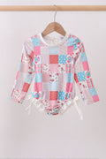 Pink floral patchwork ruffle rashguard