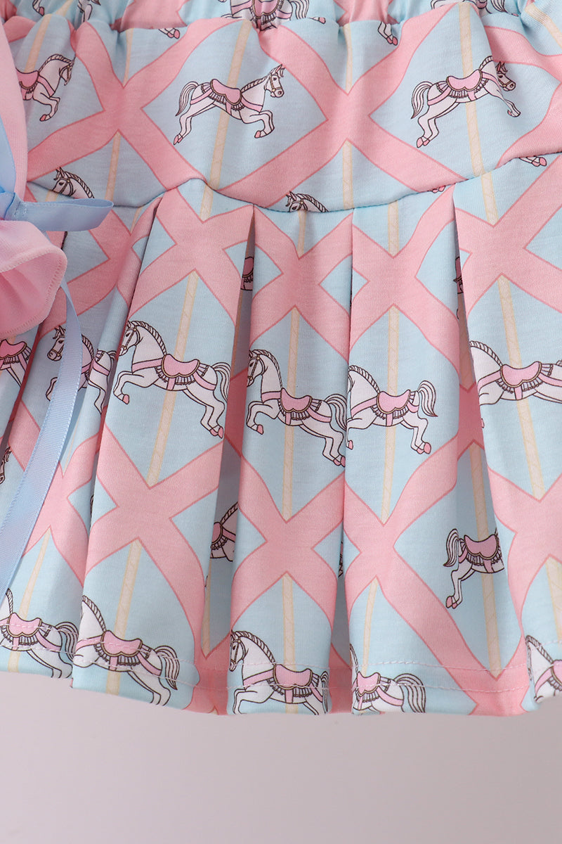 Pink carousel smocked ruffle skorts set