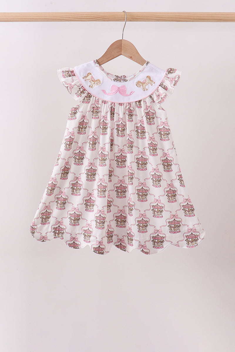 Pink carousel embroidery ruffle dress