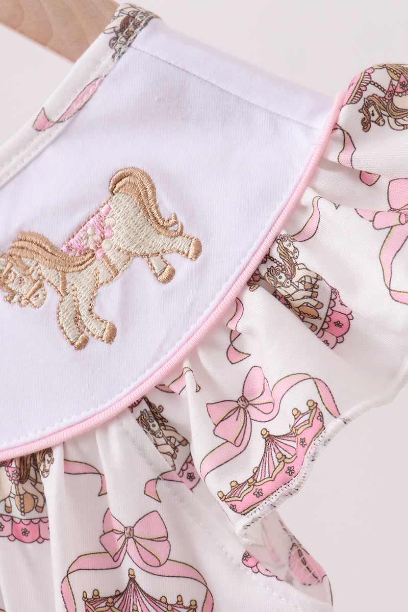 Pink carousel embroidery ruffle dress