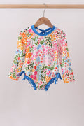 Summer floral print ruffle rashguard