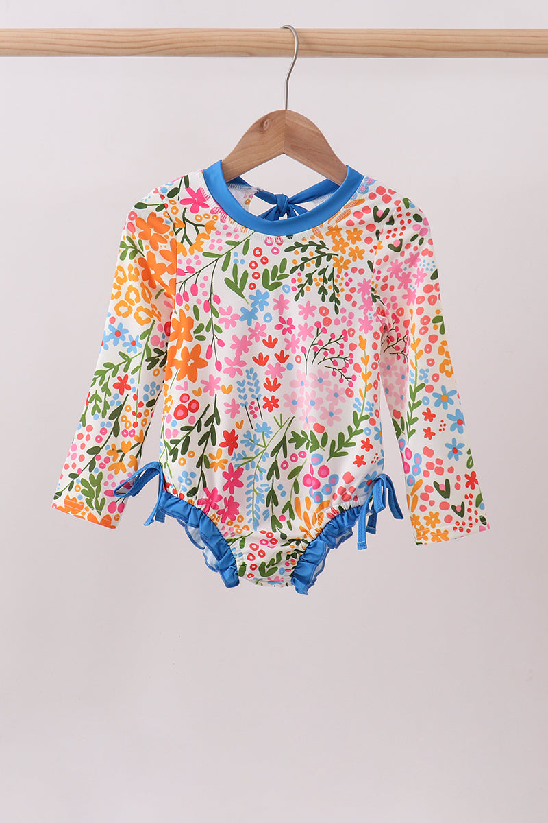 Summer floral print ruffle rashguard