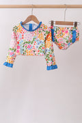 Summer floral print ruffle 2pc swimsuit