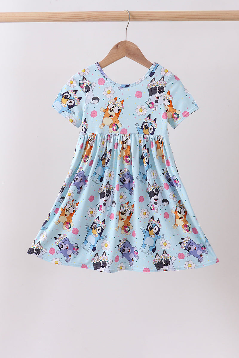 Blue character floral bamboo dress