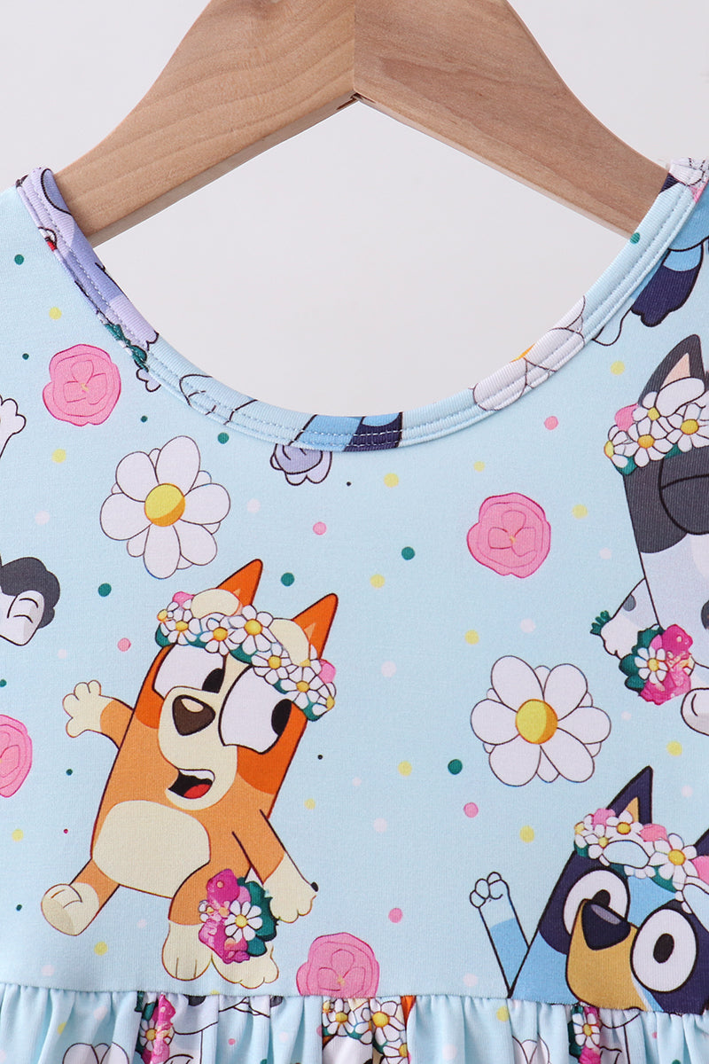 Blue character floral bamboo dress
