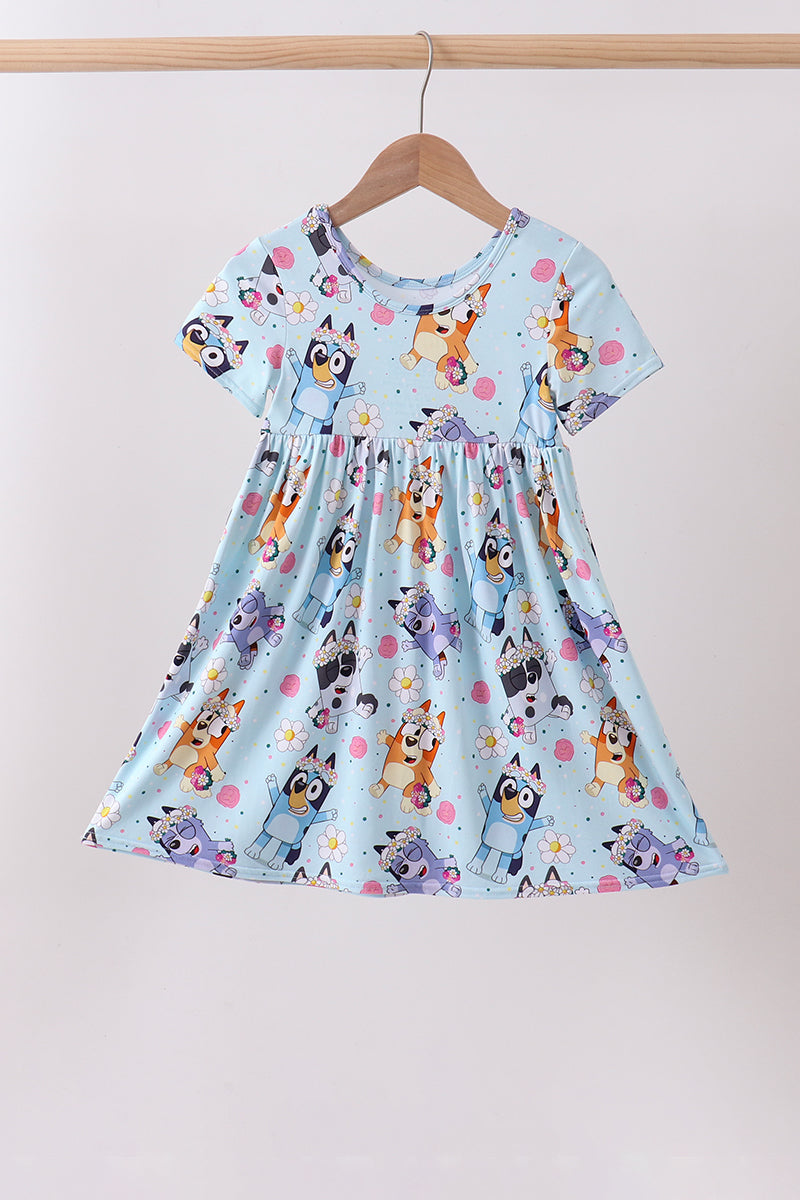 Blue character floral bamboo dress