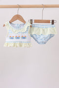 Yellow crab smocked ruffle 2pc swimsuit