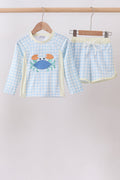 Blue crab applique plaid 2pc rashguard set