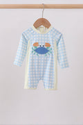 Blue crab applique plaid one-piece swimsuit