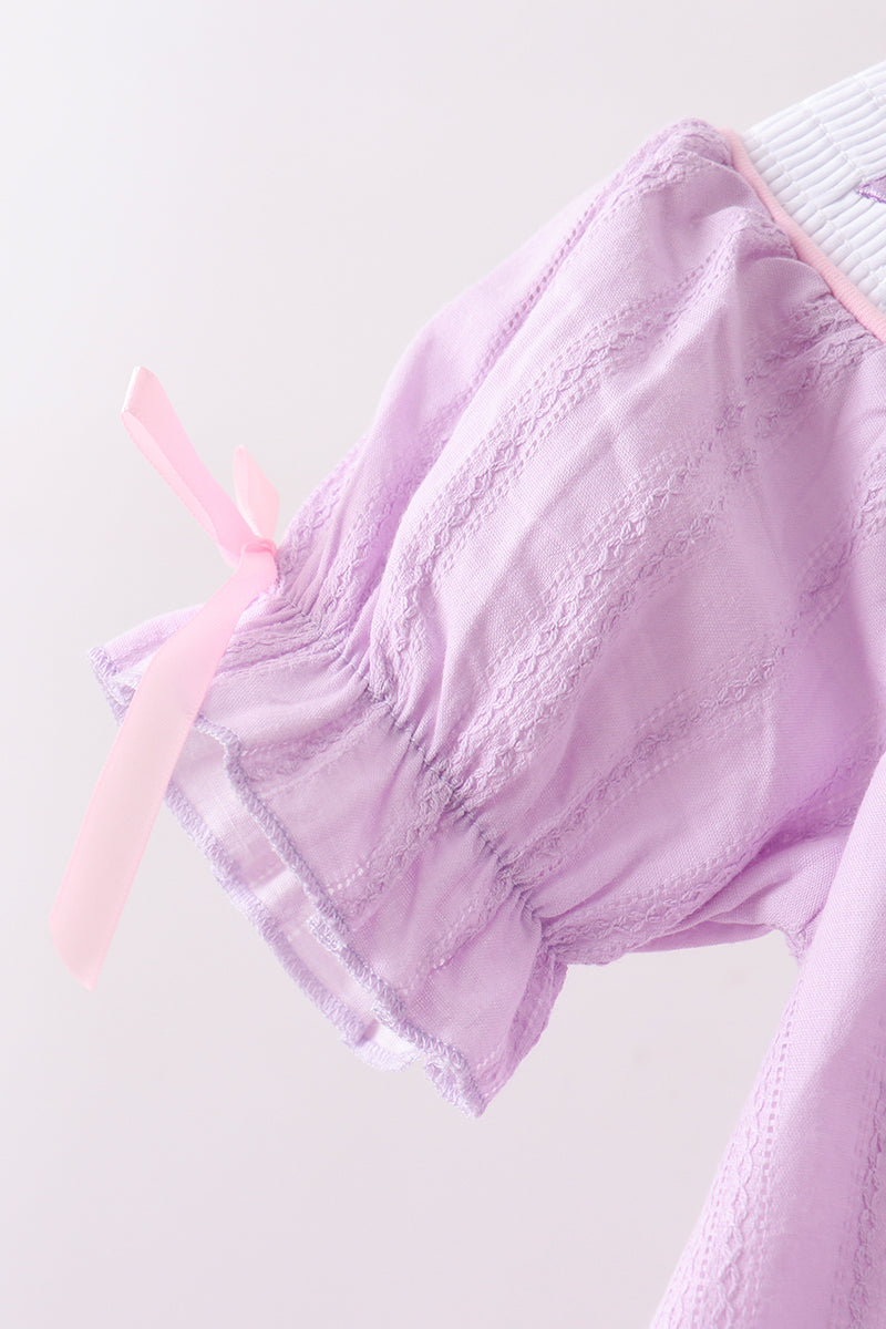 Lavender Smocked Embroidered Bow Jacquard Bloomer Set