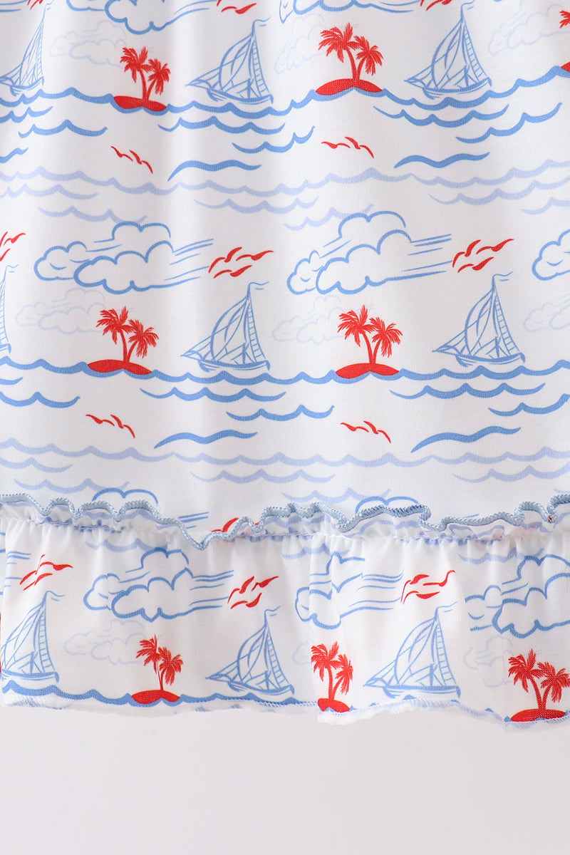 Blue Sailboat Smocked Dress