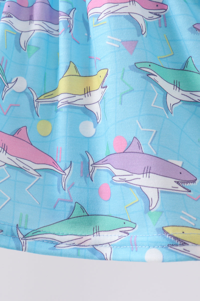 Blue Shark Smocked Bloomer Set