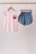 Pink Apple Plaid Embroidered Set