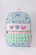 Blue Floral Character French Knot Ruffle Backpack