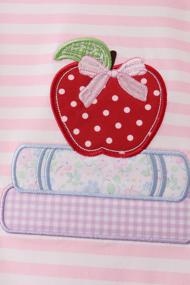 Pink Stripe Apple Book Appliqué Dress