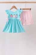 Blue Apple Applique Shorts Set