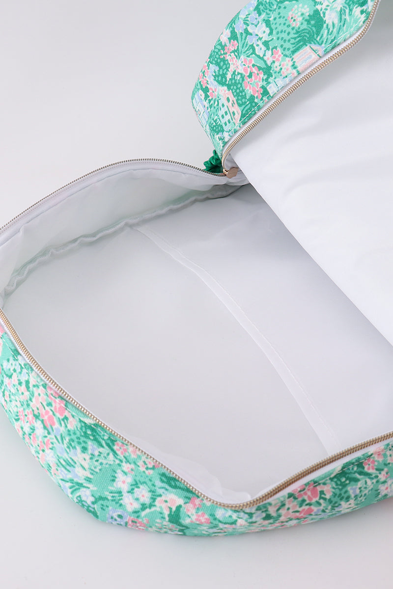 Green floral ruffle backpack