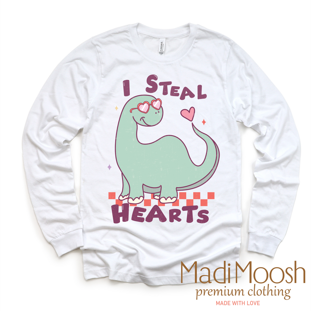 I Steal Hearts Dinosaur Valentine's Day Shirt - Valentine Tee