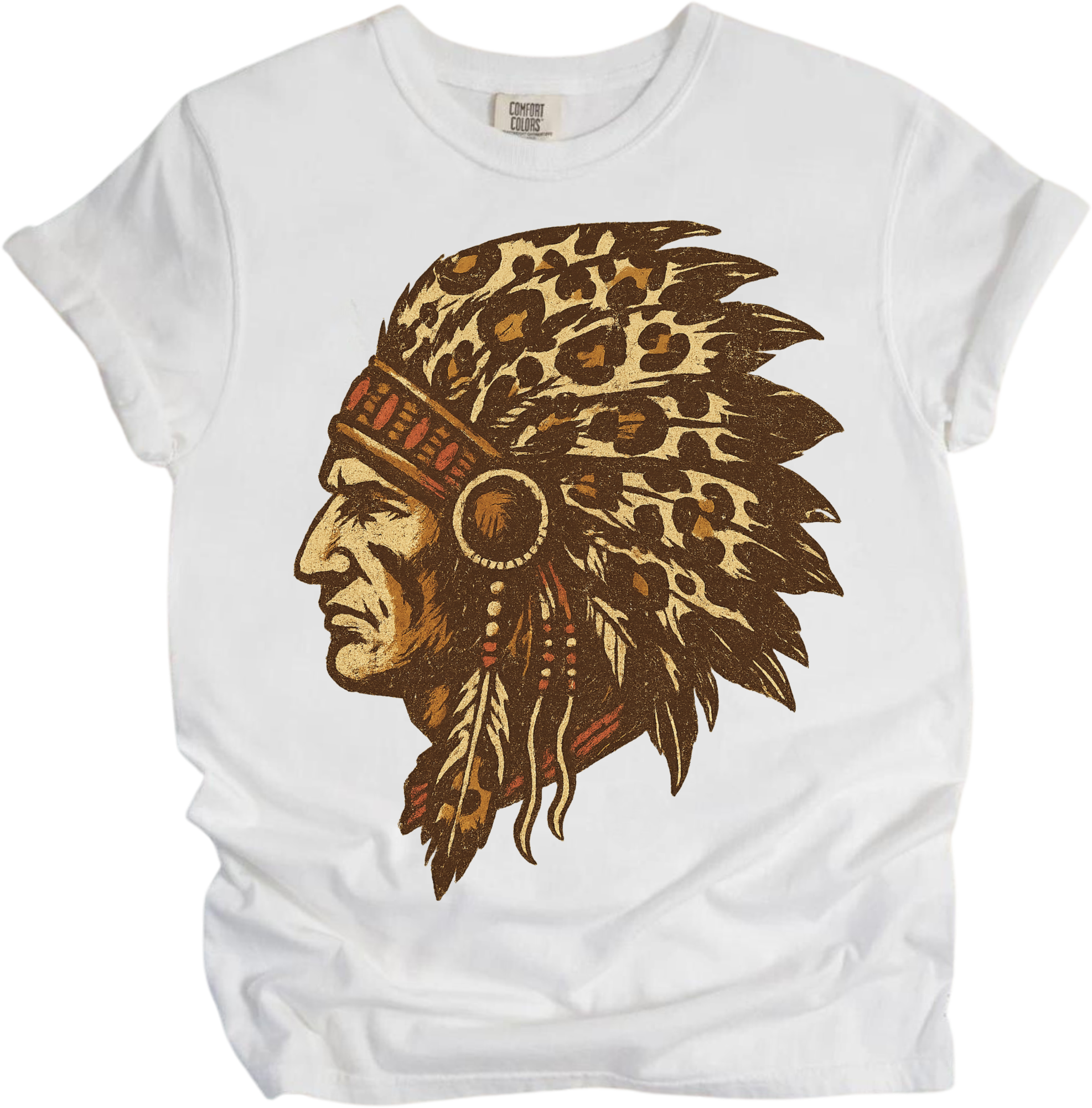 Leopard Print Indian Chief Head Shirt - Printed On Comfort Colors