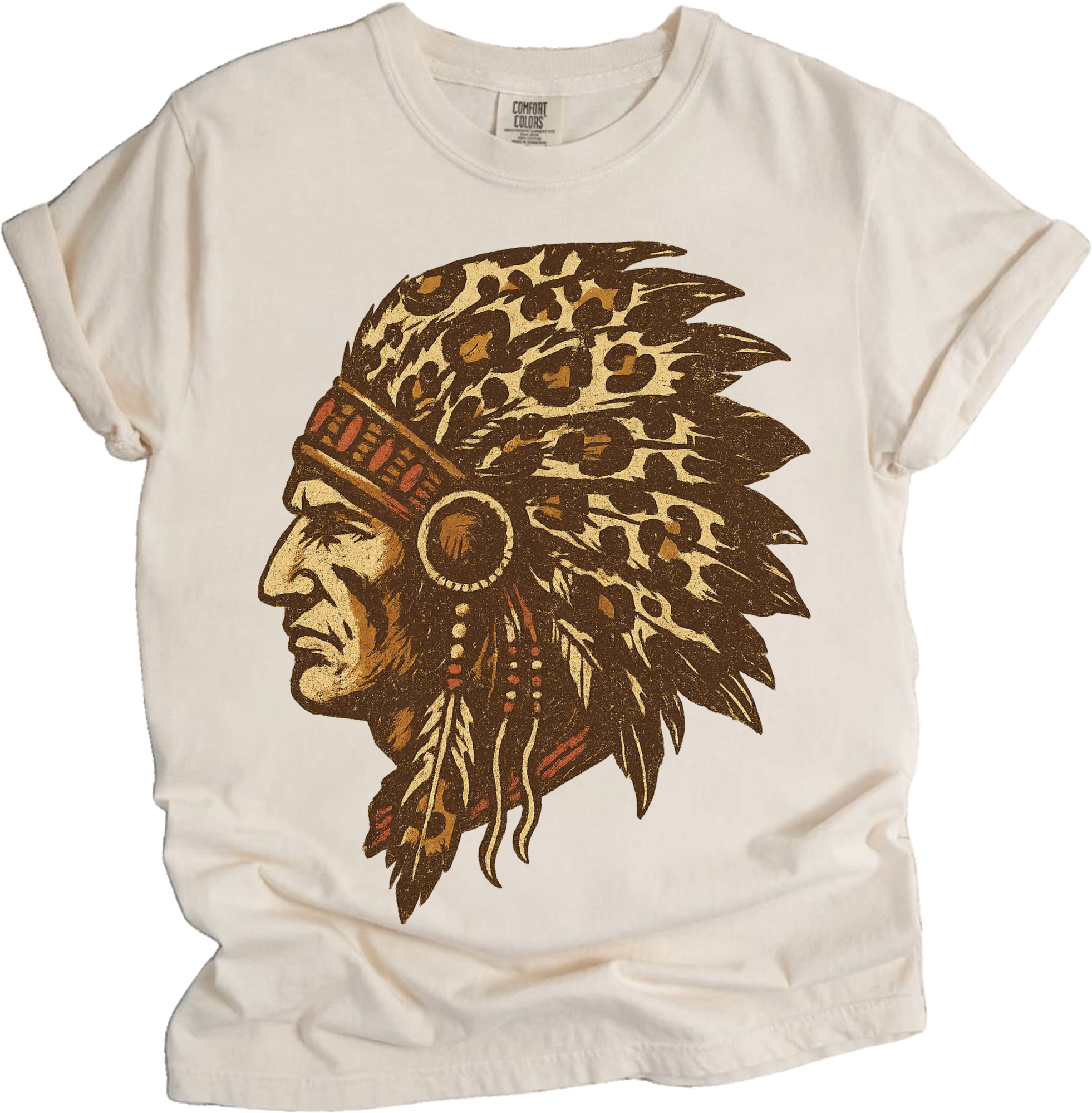 Leopard Print Indian Chief Head Shirt - Printed On Comfort Colors