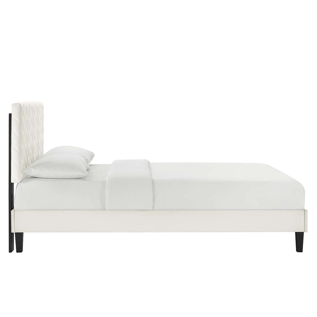 Leah Tapered Wood Leg Chevron Tufted Performance Velvet Platform Bed by Modway