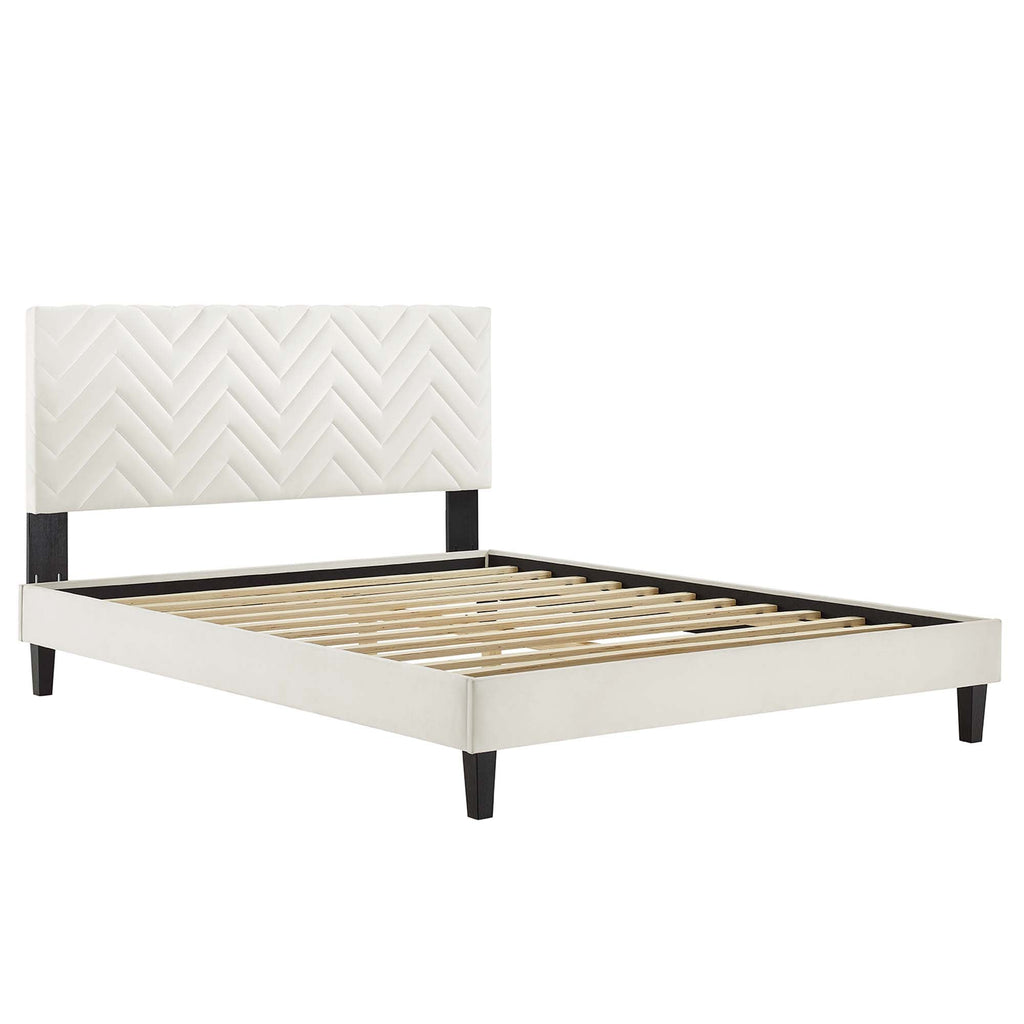 Leah Tapered Wood Leg Chevron Tufted Performance Velvet Platform Bed by Modway