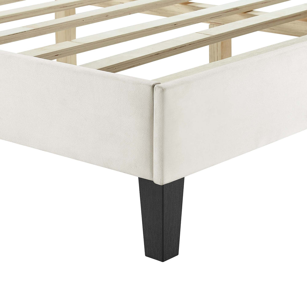 Leah Tapered Wood Leg Chevron Tufted Performance Velvet Platform Bed by Modway