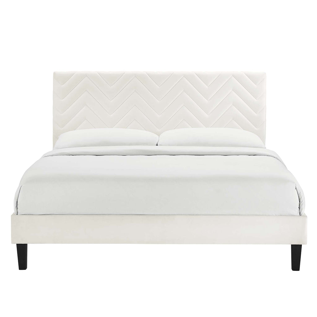 Leah Tapered Wood Leg Chevron Tufted Performance Velvet Platform Bed by Modway