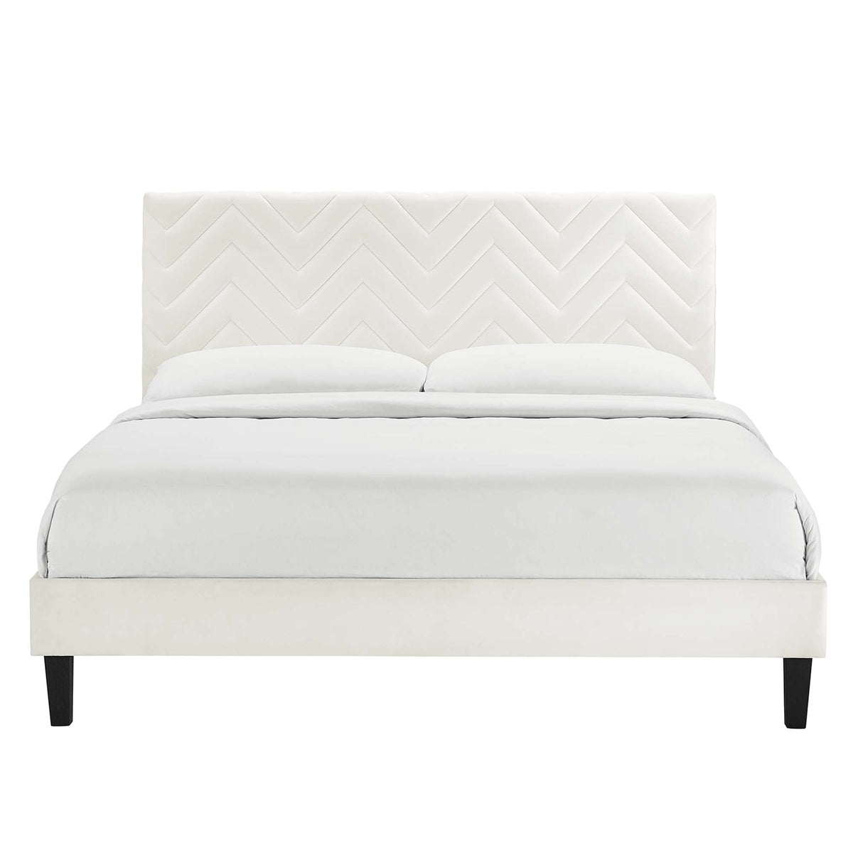 Leah Tapered Wood Leg Chevron Tufted Performance Velvet Platform Bed by Modway