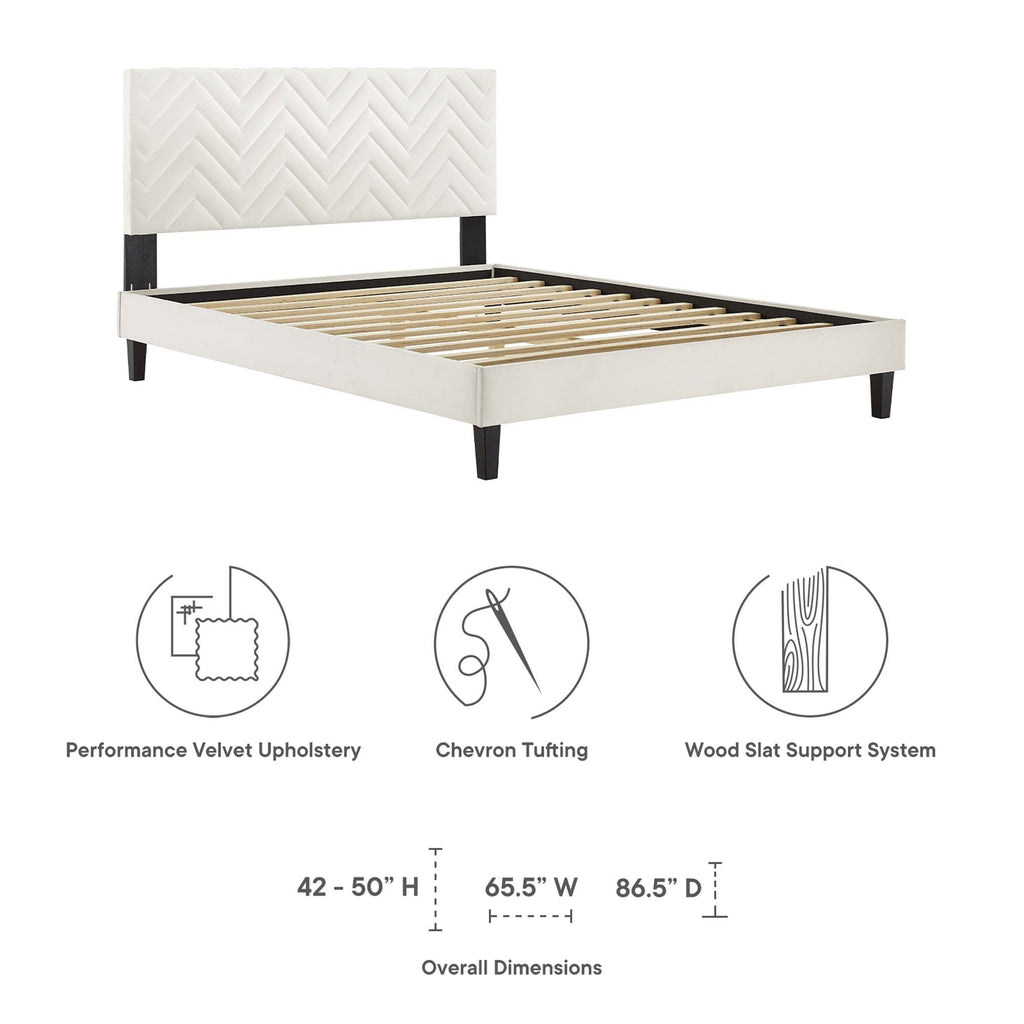 Leah Tapered Wood Leg Chevron Tufted Performance Velvet Platform Bed by Modway