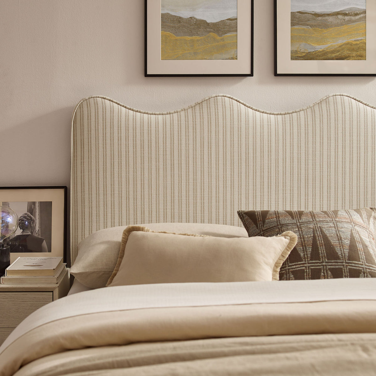 Athena Striped Fabric Upholstered Headboard by Modway