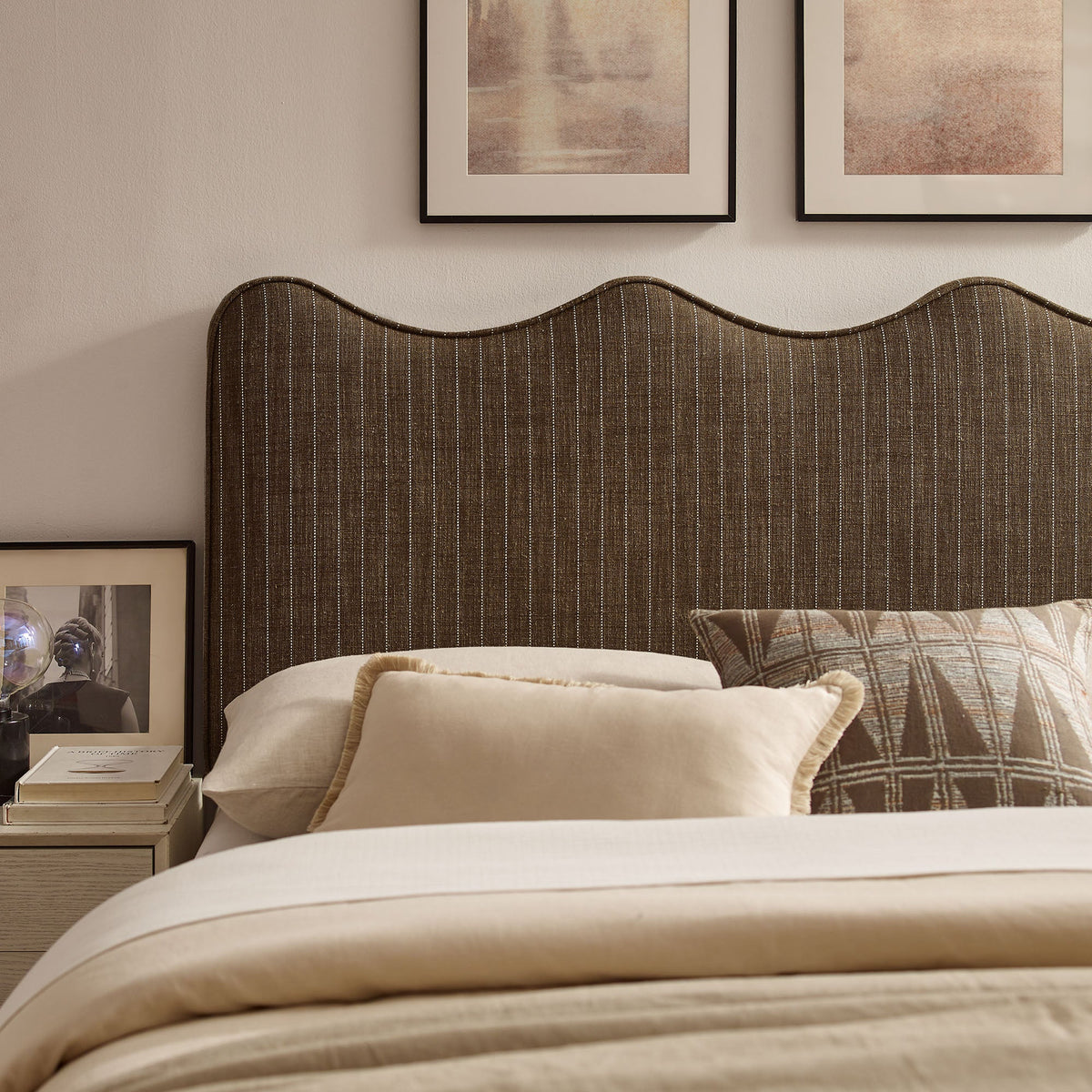 Athena Striped Fabric Upholstered Headboard by Modway