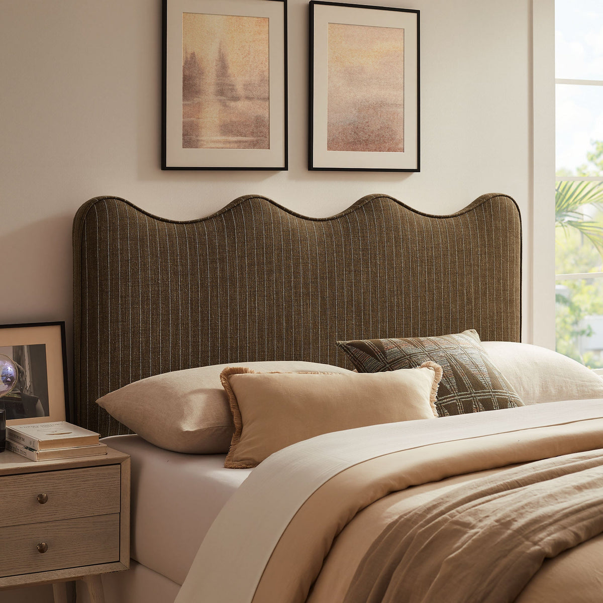 Athena Striped Fabric Upholstered Headboard by Modway