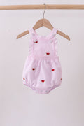 Pink stripe watermelon embroidery seersucker ruffle bubble