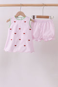 Pink stripe watermelon embroidery seersucker shorts set