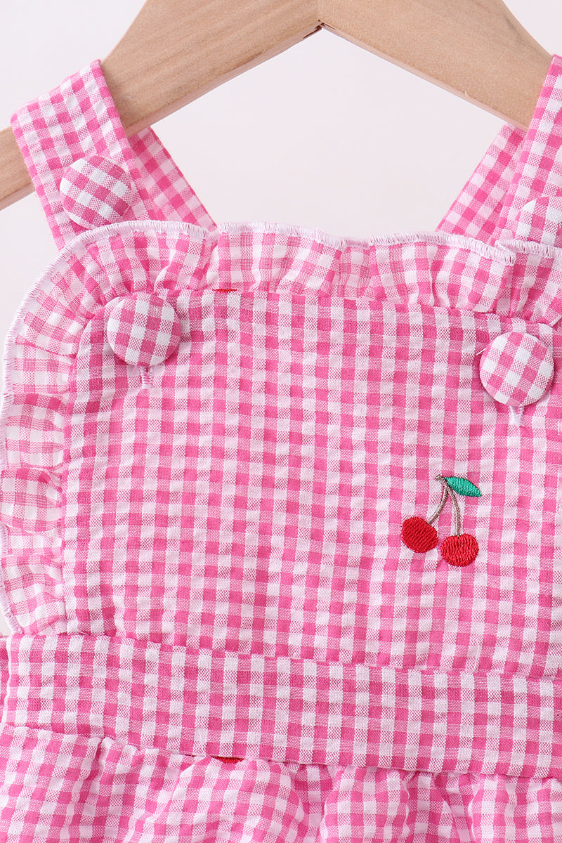 Pink cherry gingham ruffle bubble