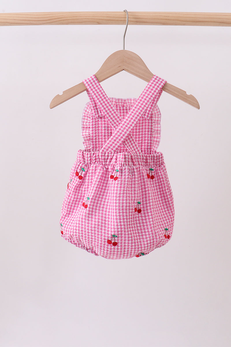 Pink cherry gingham ruffle bubble