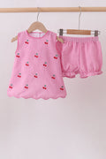Pink cherry gingham shorts set