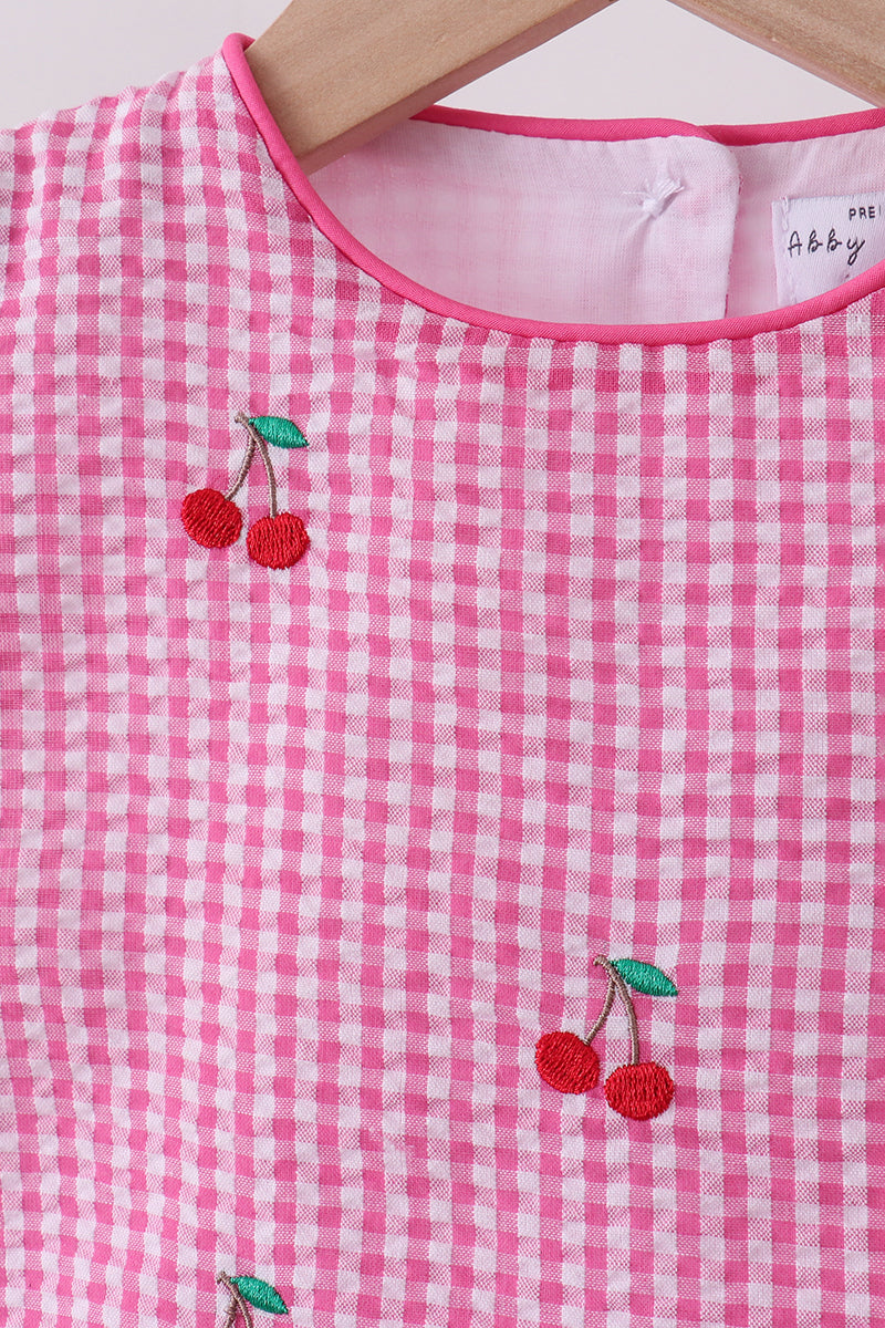 Pink cherry gingham shorts set