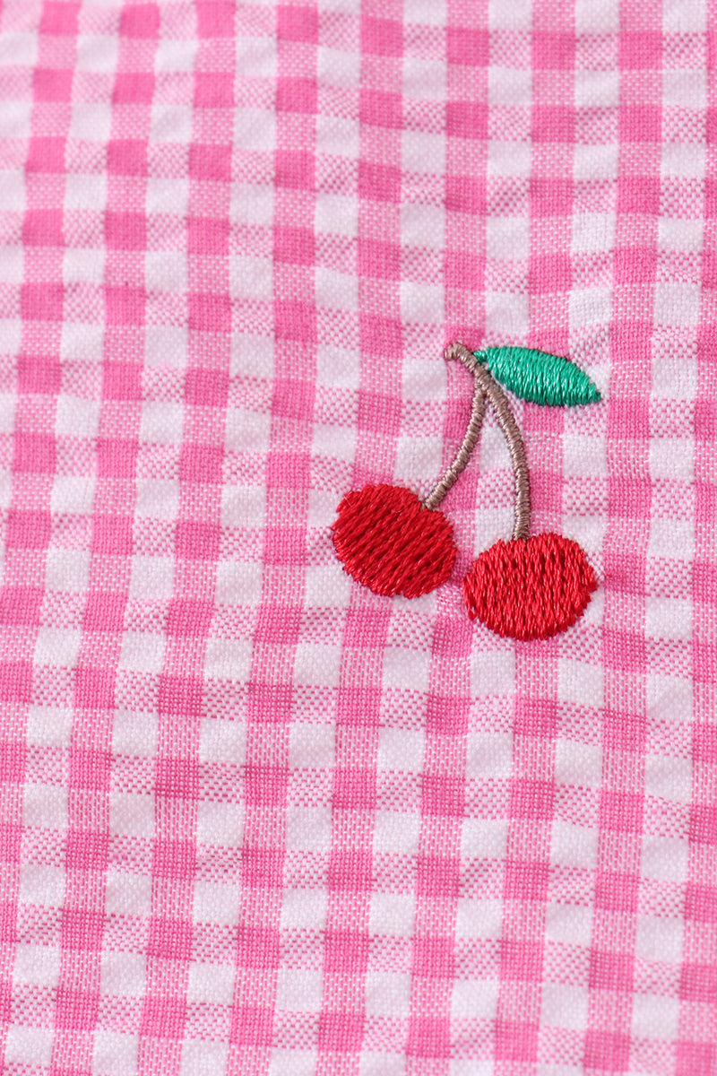 Pink cherry gingham shorts set