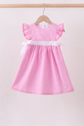 Pink bow gingham ruffle dress
