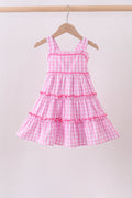 Pink gingham ruffle tiered dress