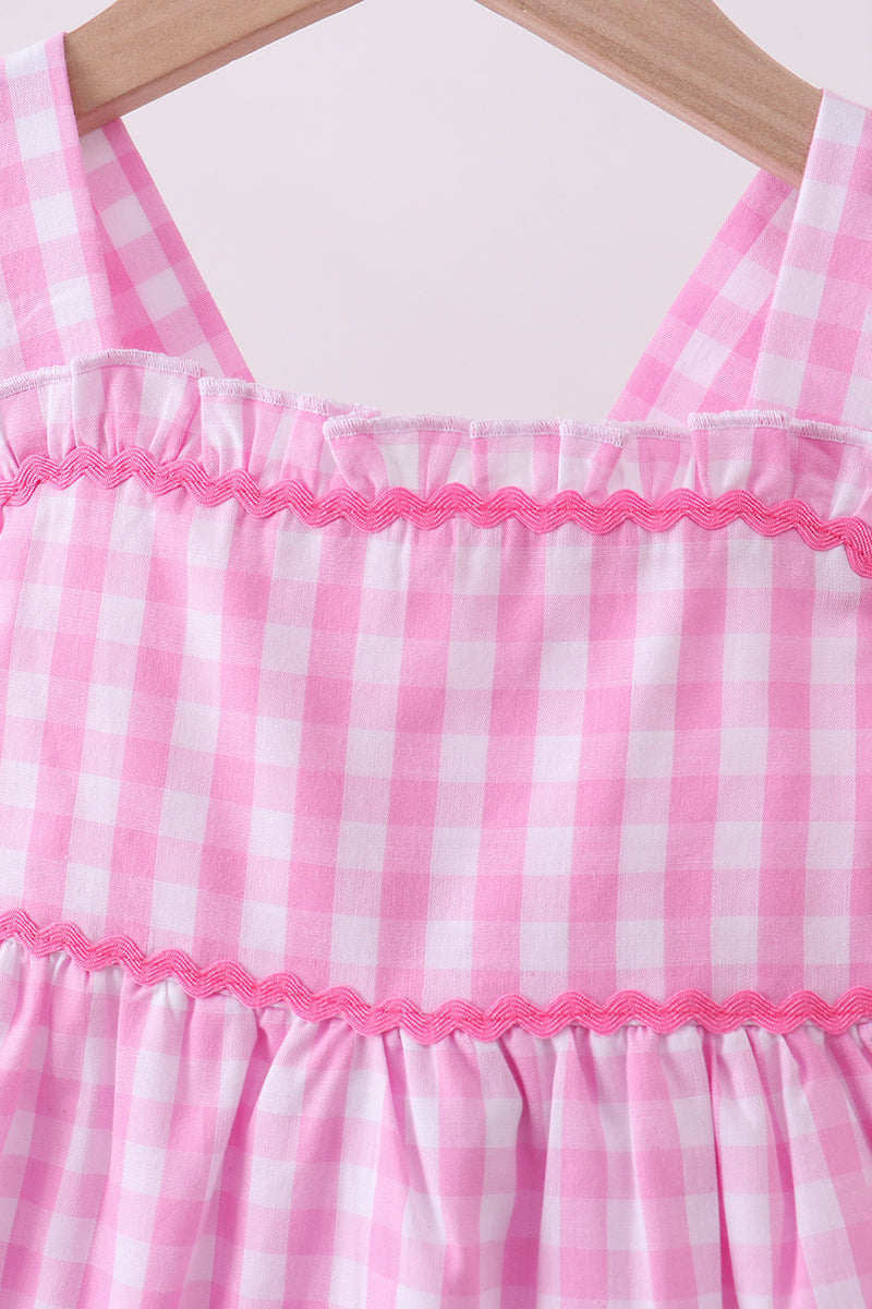 Pink gingham ruffle tiered dress