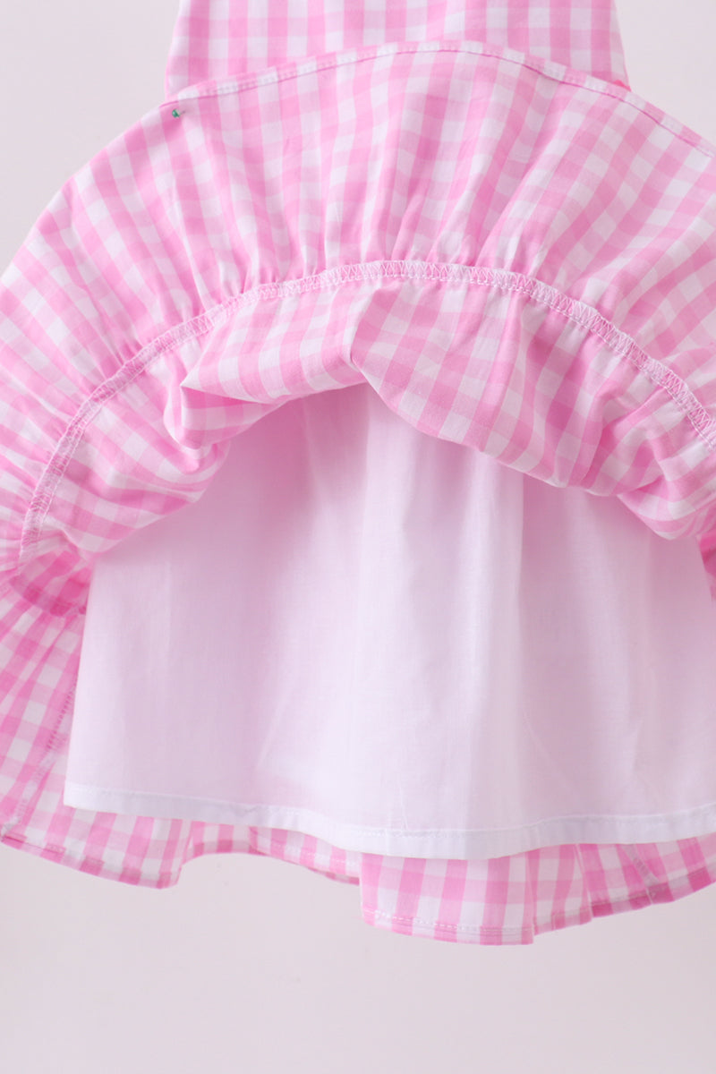 Pink gingham ruffle tiered dress