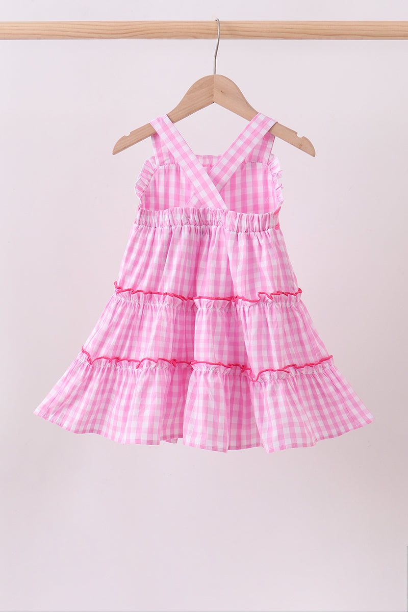 Pink gingham ruffle tiered dress