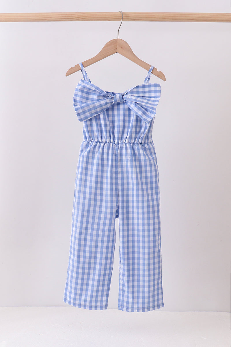 Blue bow gingham jumpsuit