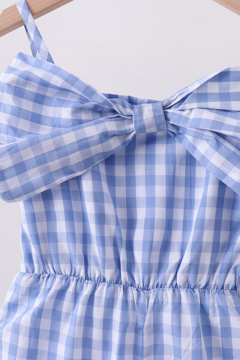 Blue bow gingham jumpsuit