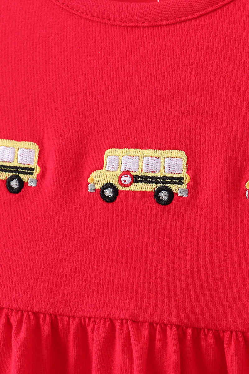 Red School bus Smocked Ruffle Shorts set